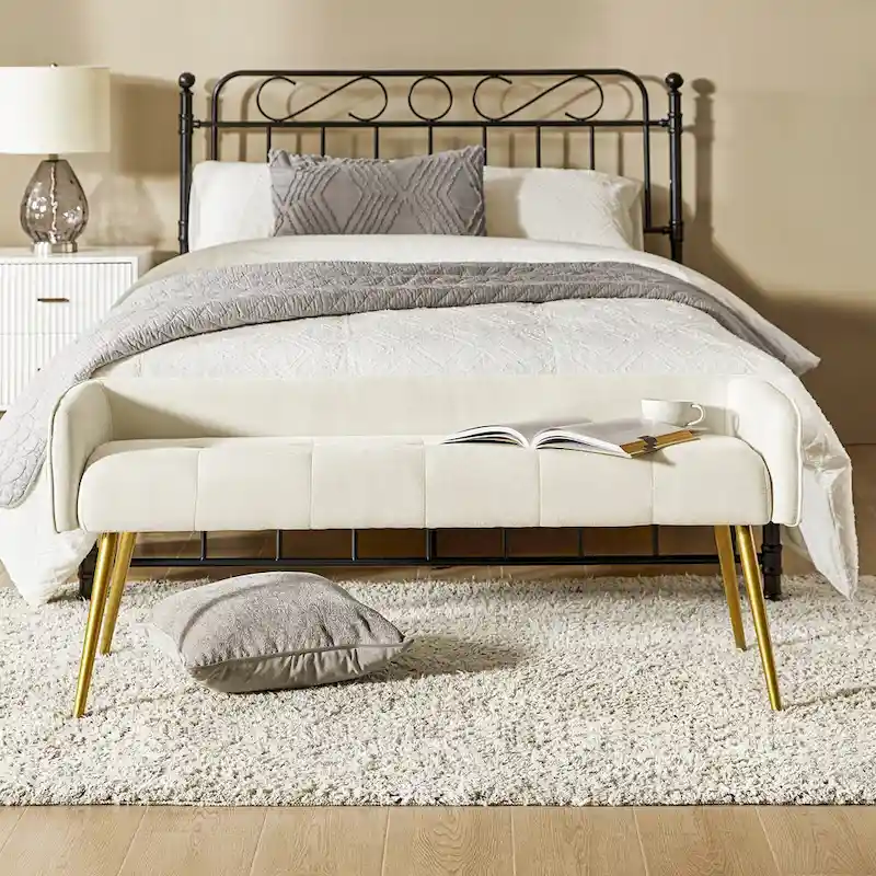 Luis Modern Upholstered Low Back Bench with Sturdy Golden Metal Tapered Leg by HULALA HOME