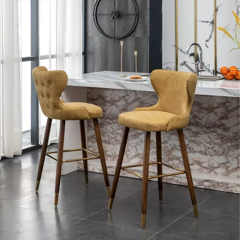 Nevis Mid-century Modern Faux Leather Tufted Nailhead Trim Barstool Set of 2