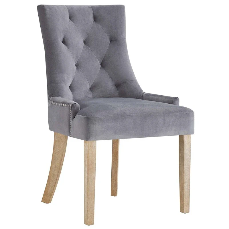 Tufted Velvet Upholstered Dining Chair With Nailhead Trim in Black
