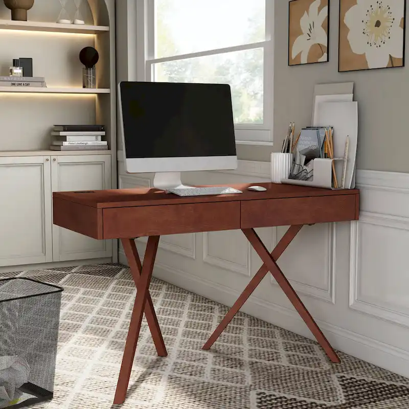 Foli Transitional 47-inch Wood 2-Drawer Desk with USBs and Power Outlets by Furniture of America