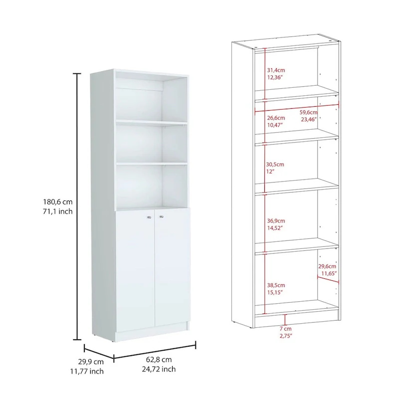 Kenyon 3pc Set 74 Wide 5-Shelf and Cabinet Bookcase