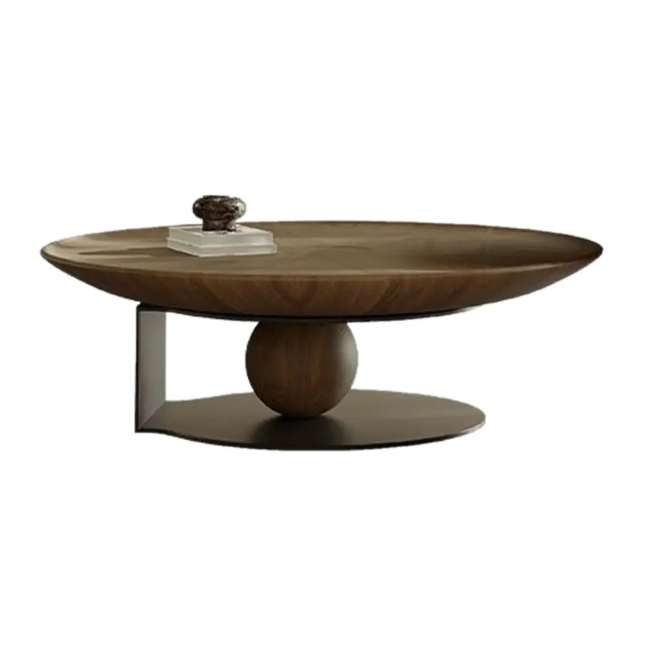 Tray Top Wood Walnut Abstract Base Round Coffee Table
