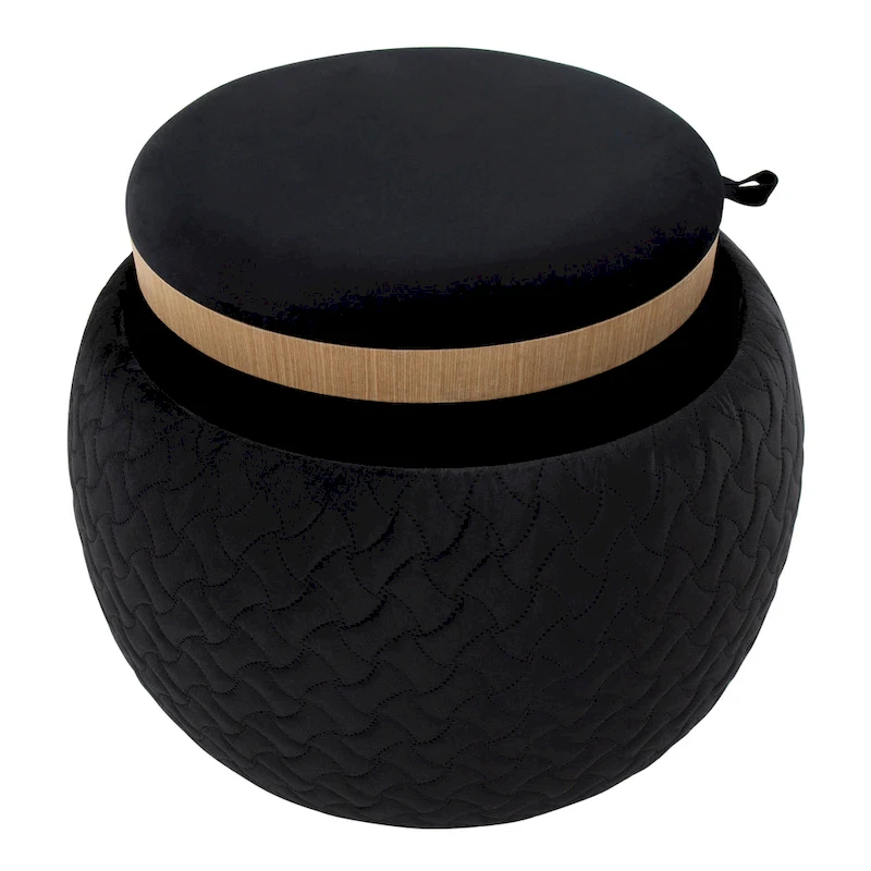Carson Carrington Astrid Pouf with Natural Wood Tray Top