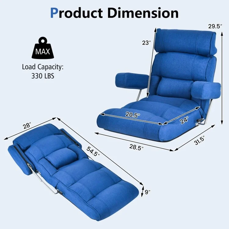 Adjustable Folding Sofa Chair with 6 Position Stepless Back - 31.5x 28.5 x 29.5