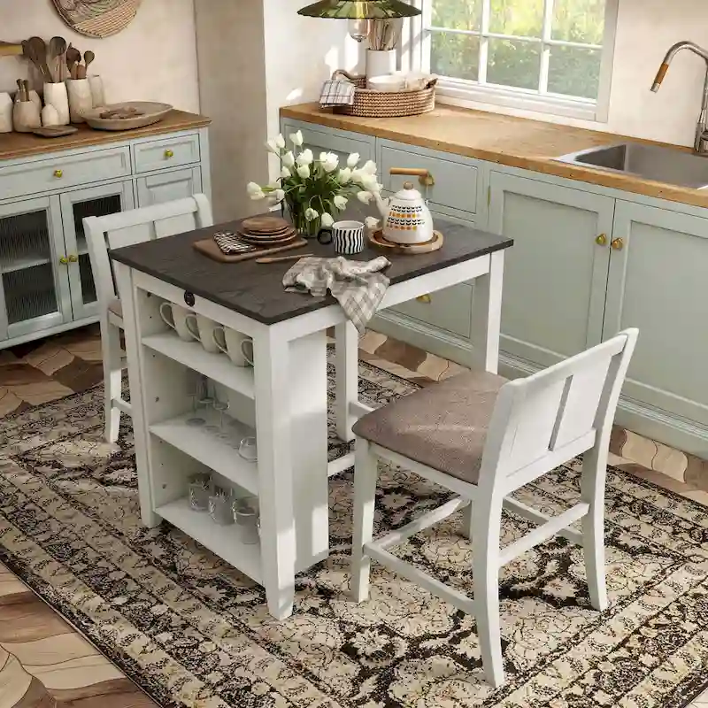 Furniture of America Vesper 3-Piece Counter Height Dining Set with Shelving