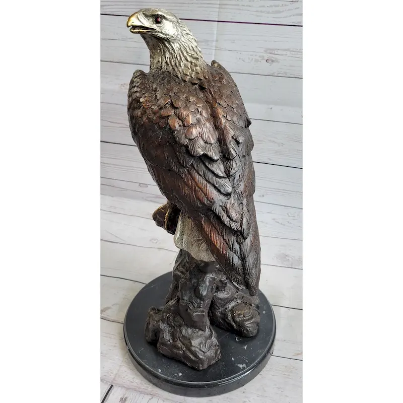 American Bald Eagle Bronze Metal Statue Sculpture Figure On Marble Base By Moigniez
