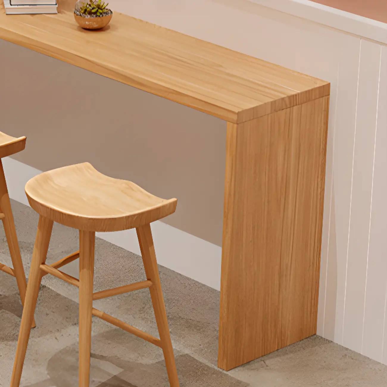 Rectangle Scandinavian Wooden Bar Height Table Double Pedestal