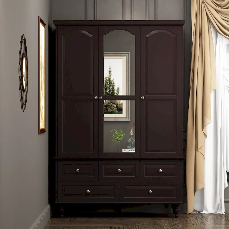 70.9H Family Wardrobe/Armoire/Closet with Mirror Doors White Lacquer