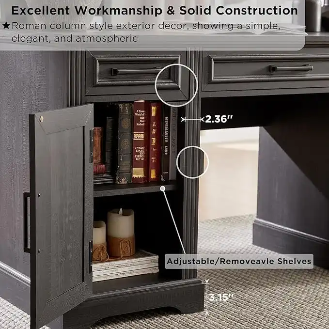 Farmhouse Computer Desk with Hutch,Office Desk with Charging Station