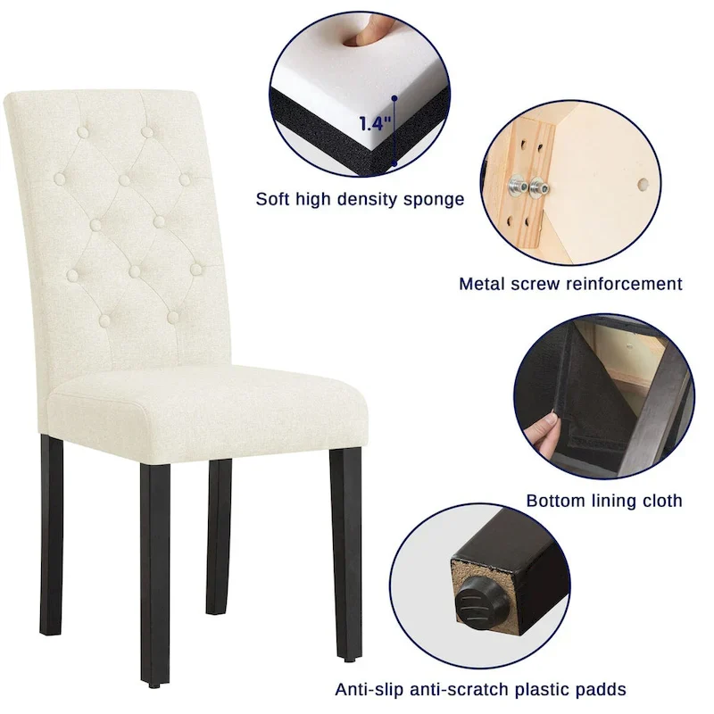 Subrtex Linen Parsons Upholstered Button Dining Chair (2-Pack)