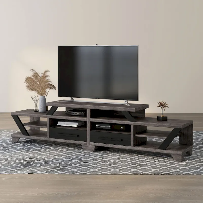 DH BASIC Modern Gray 82 Wide Open Shelf Tiered TV Stand by Denhour