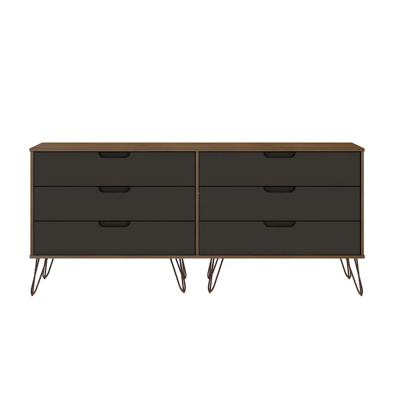 6-Drawer Double Low Dresser with Metal Legs