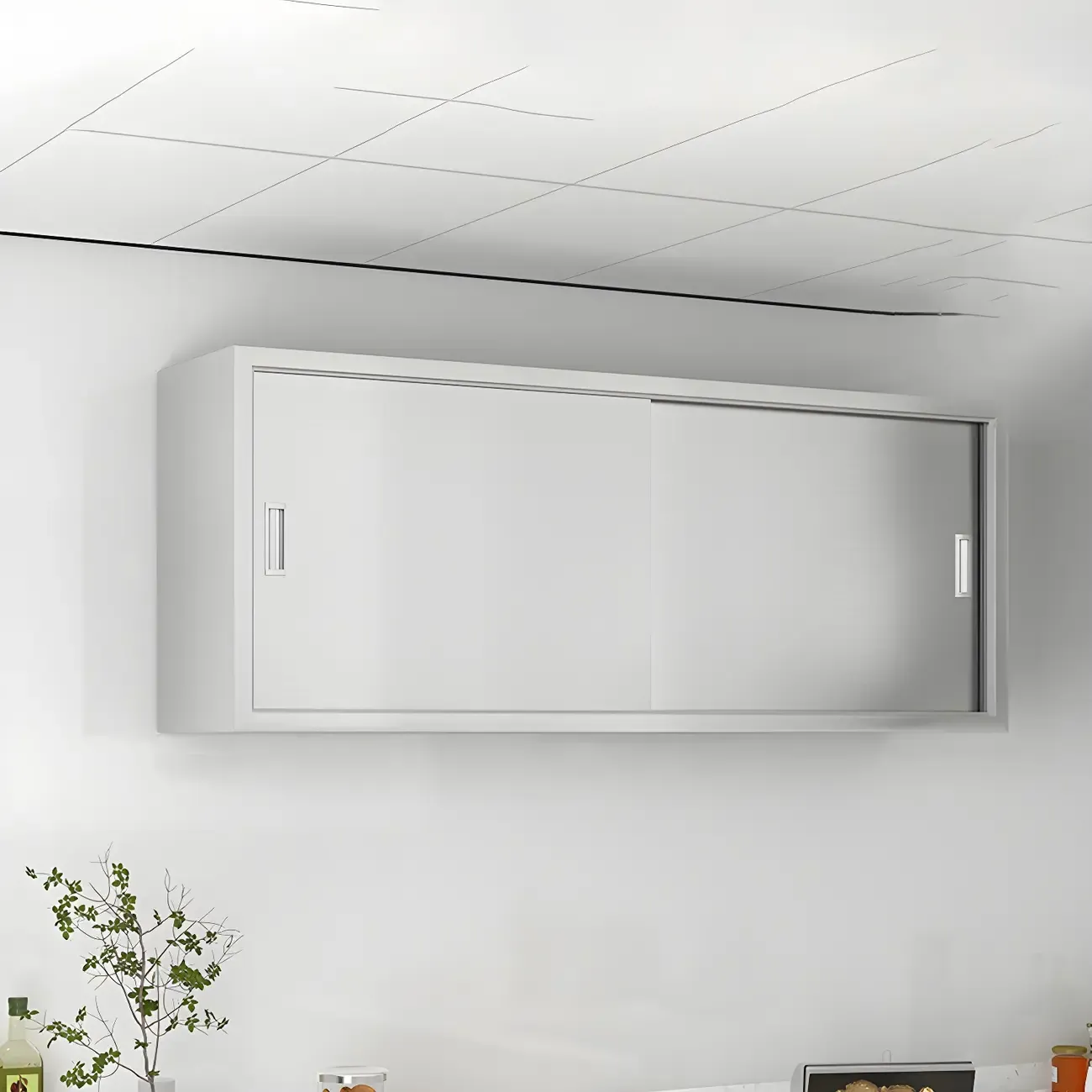 Elegant Stainless Steel Wall-Mounted Display Cabinet