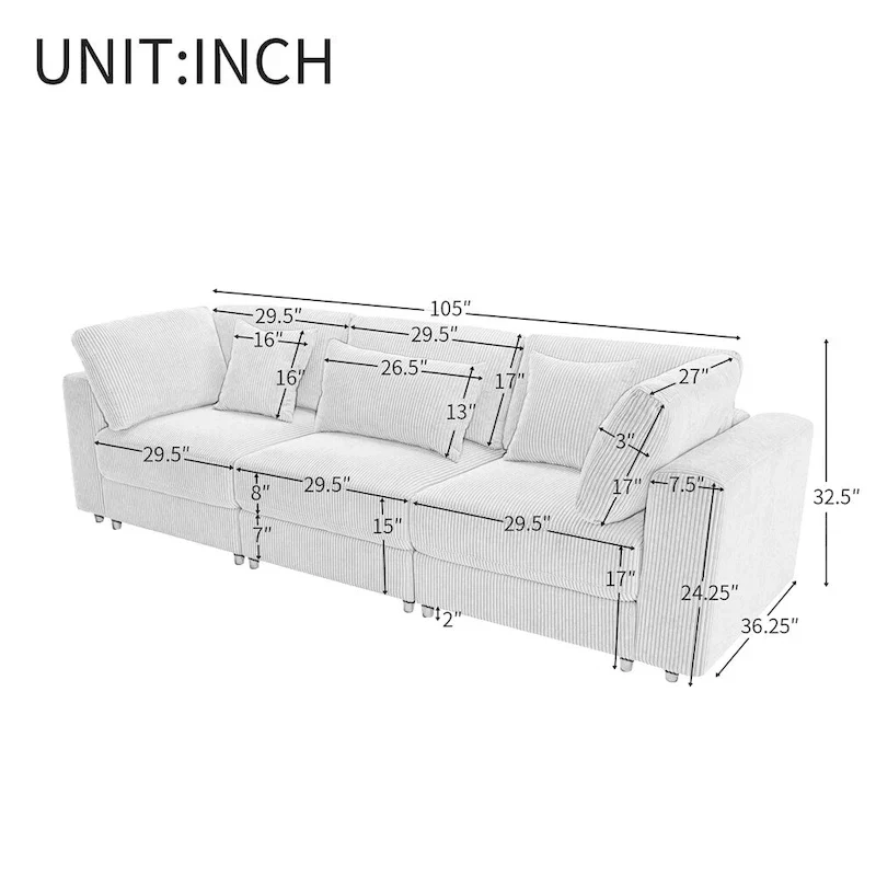 105 3 Seater Sofa with Removable Back Cushions and 5 Pillows