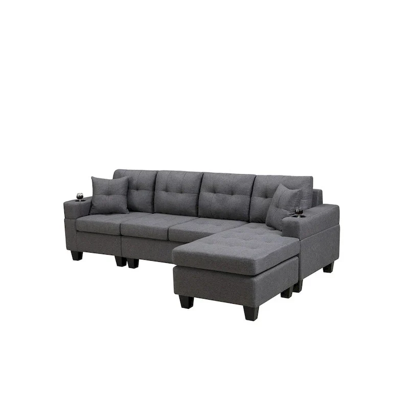 Sectional Sofa Living Room with L Shape Chaise Lounge and cup holder