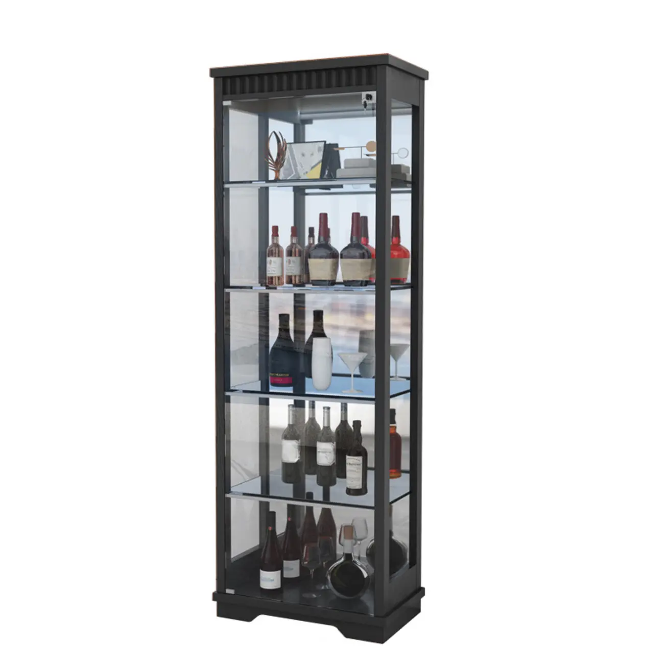 Modern Natural Wood Wine Rack with Glass Shelf