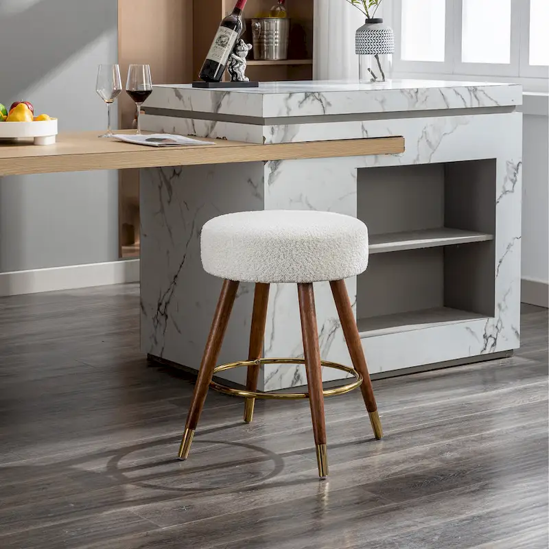 White 23.88   Upholstered Swivel Stool with Wood Frame