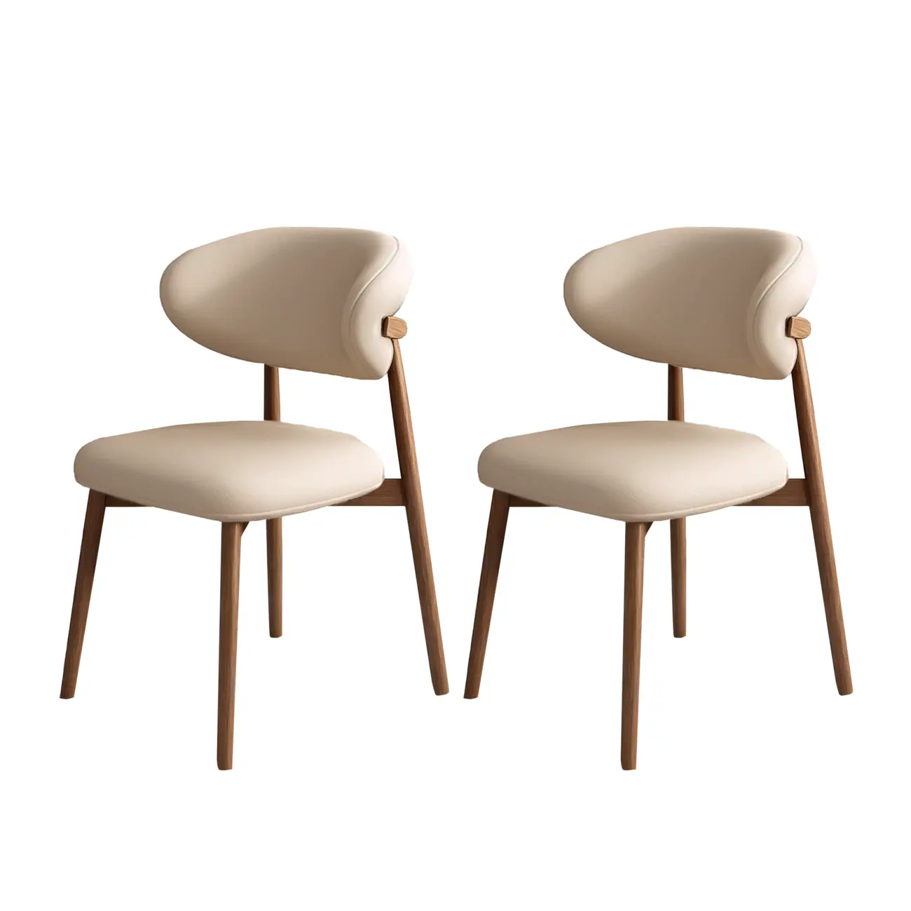 Modern Leather Wood Dining Chair Set of 2