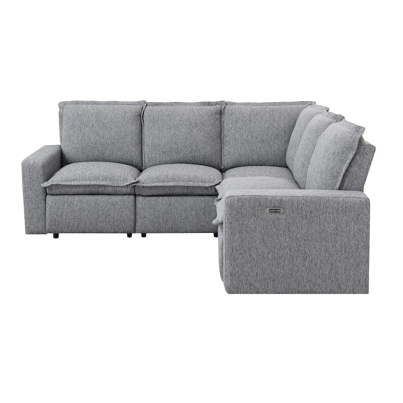 Grey Linen L-Shaped Sectional Sofa with Power Recliners & USB