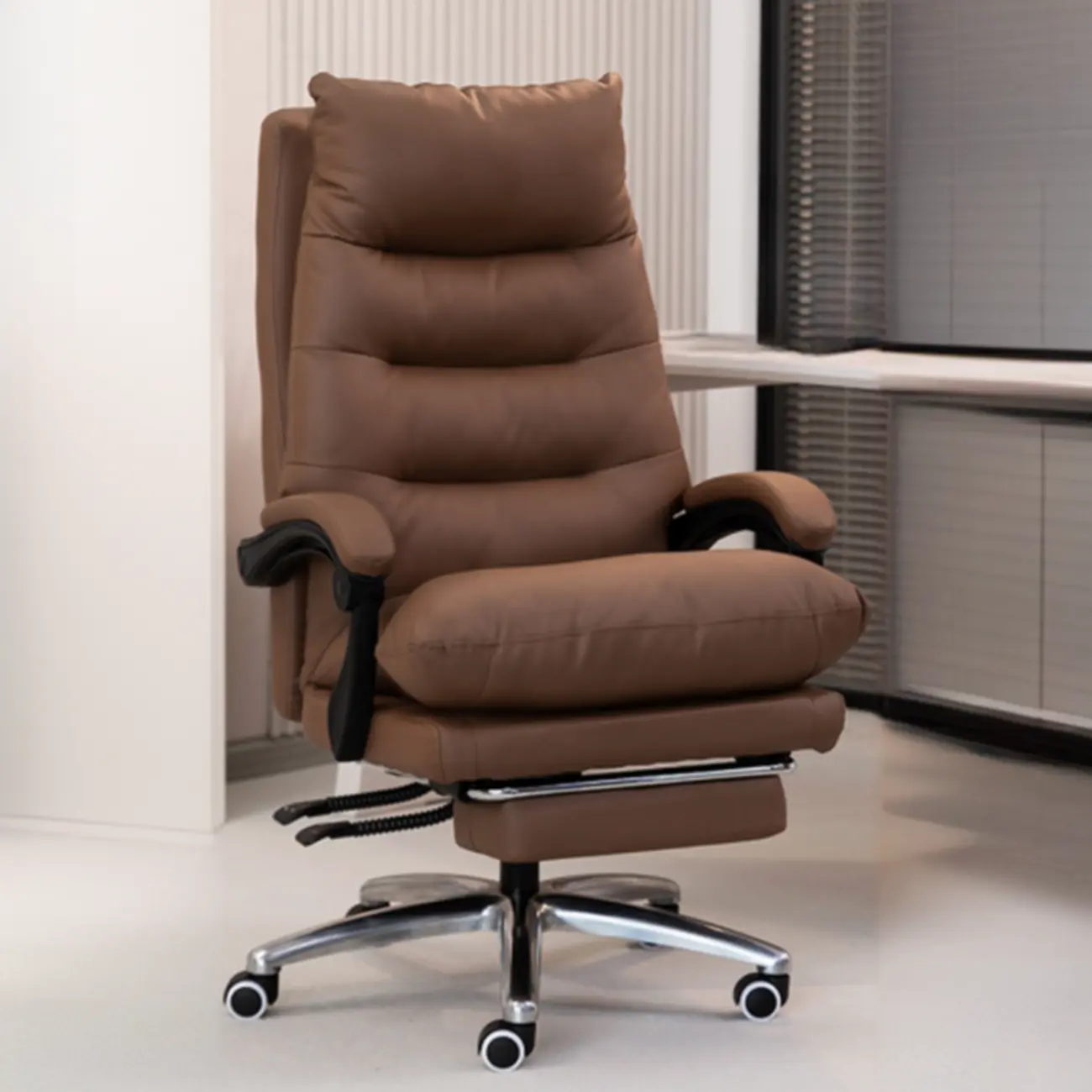 Ergonomic Black Leather Adjustable Office Chair with Wheels