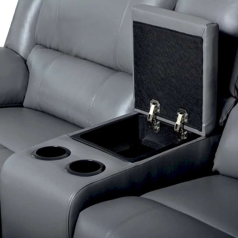 2-Piece Classic Faux Leather Manual Reclining Living Room Sofa Set with Console and Cup Holders