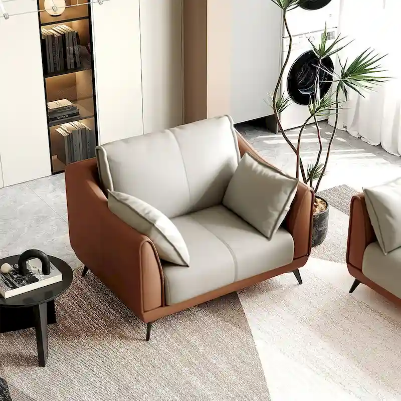 Modern Faux Leather 3-Seater Sofa with Black Legs - one seat