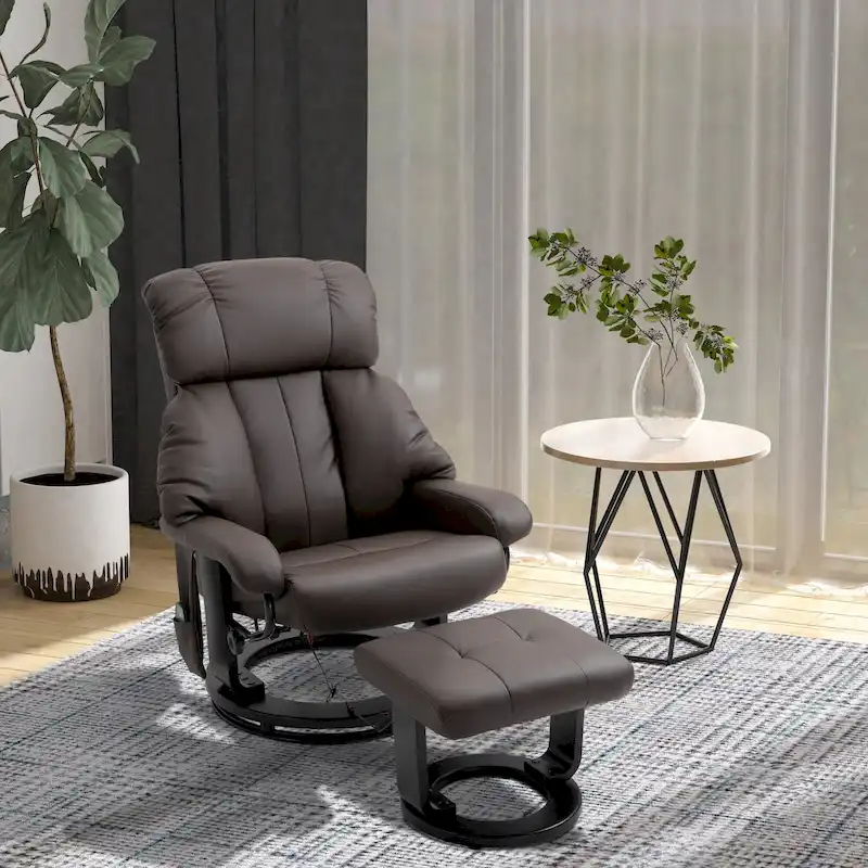 360 Swivel Massage Recliner Chair PU Leather Lounge Chair with 145 Recline, Footrest, Remote Control and Side Pocket
