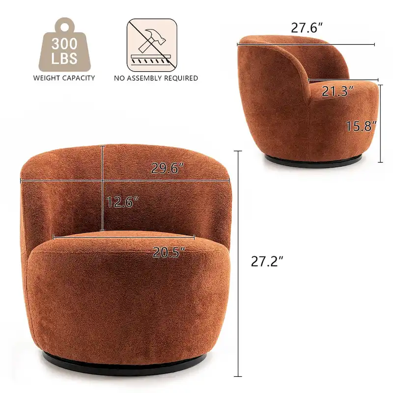 Single Fabric Modern Accent Chair 360 Degree Rotation Swivel Barrel Chairs