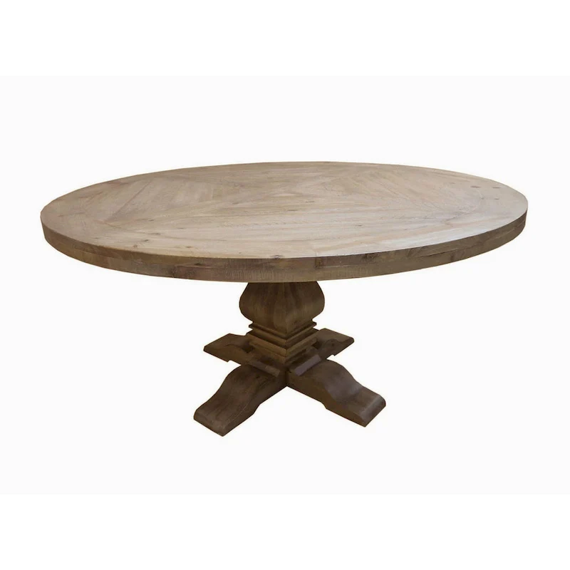 Som 60 Inch Round Dining Table, Cross Pedestal Base, Rustic Smoke Brown