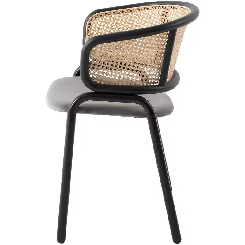 Velvet Upholstered Dining Chair with Woven Rattan Back, Set of 2