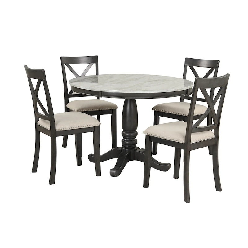 5-Piece Modern Wooden Dining Set with Round Table & Chairs