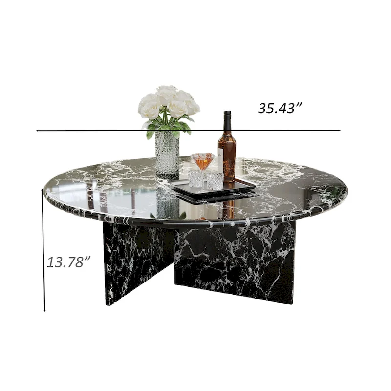 35.43 Modern Round Coffee Table,Glossy Faux Marble Table top