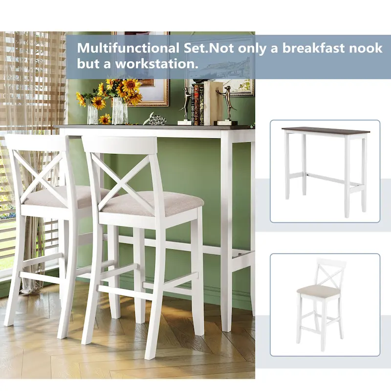 3-Piece Dining Table and Chair Set, Small Counter Height Table and Chair Set with Kitchen Breakfast Nook and 2 Chairs