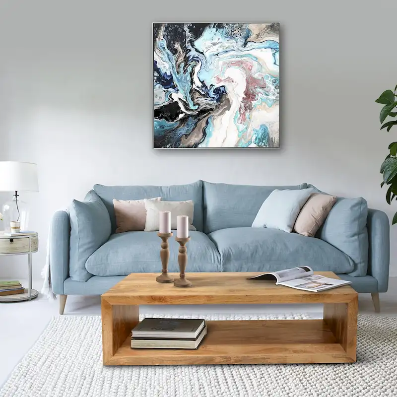 Keli 58 Inch Mango Wood Coffee Table, Open Cube, 1 Shelf, Natural Brown