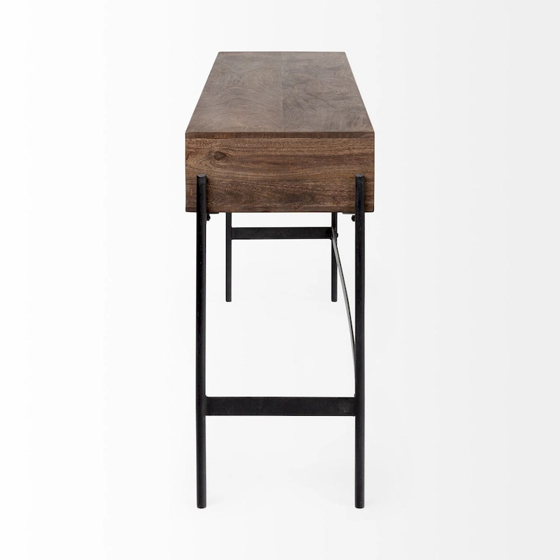 Glenn I Square Dark Brown Wood and Iron Black Frame Side Table