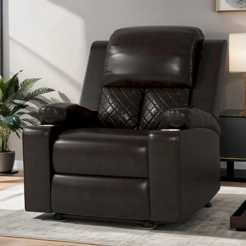 Home Theater Seating Manual Recliner with Overstuffed Back and Armrests
