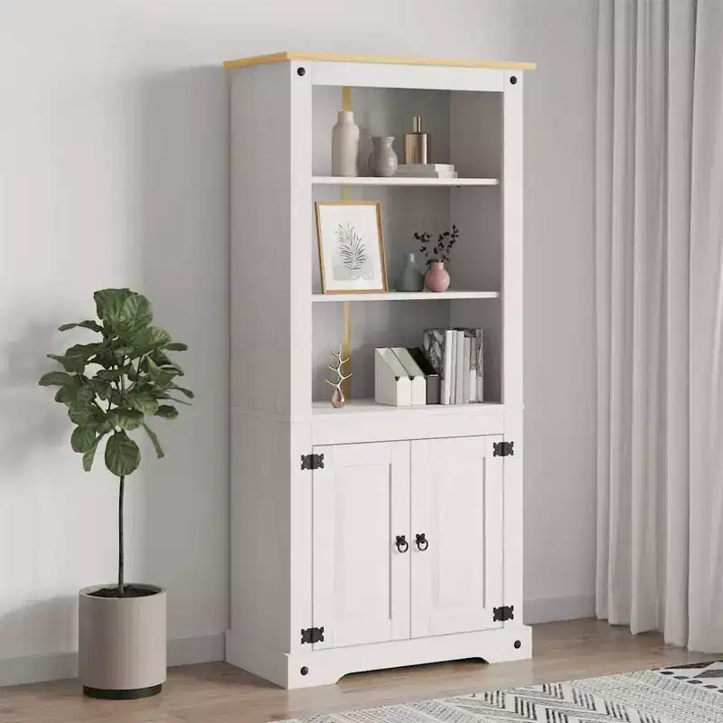 Side Cabinet Brown Solid Pine Wood 31.5x15.7x66.9 in