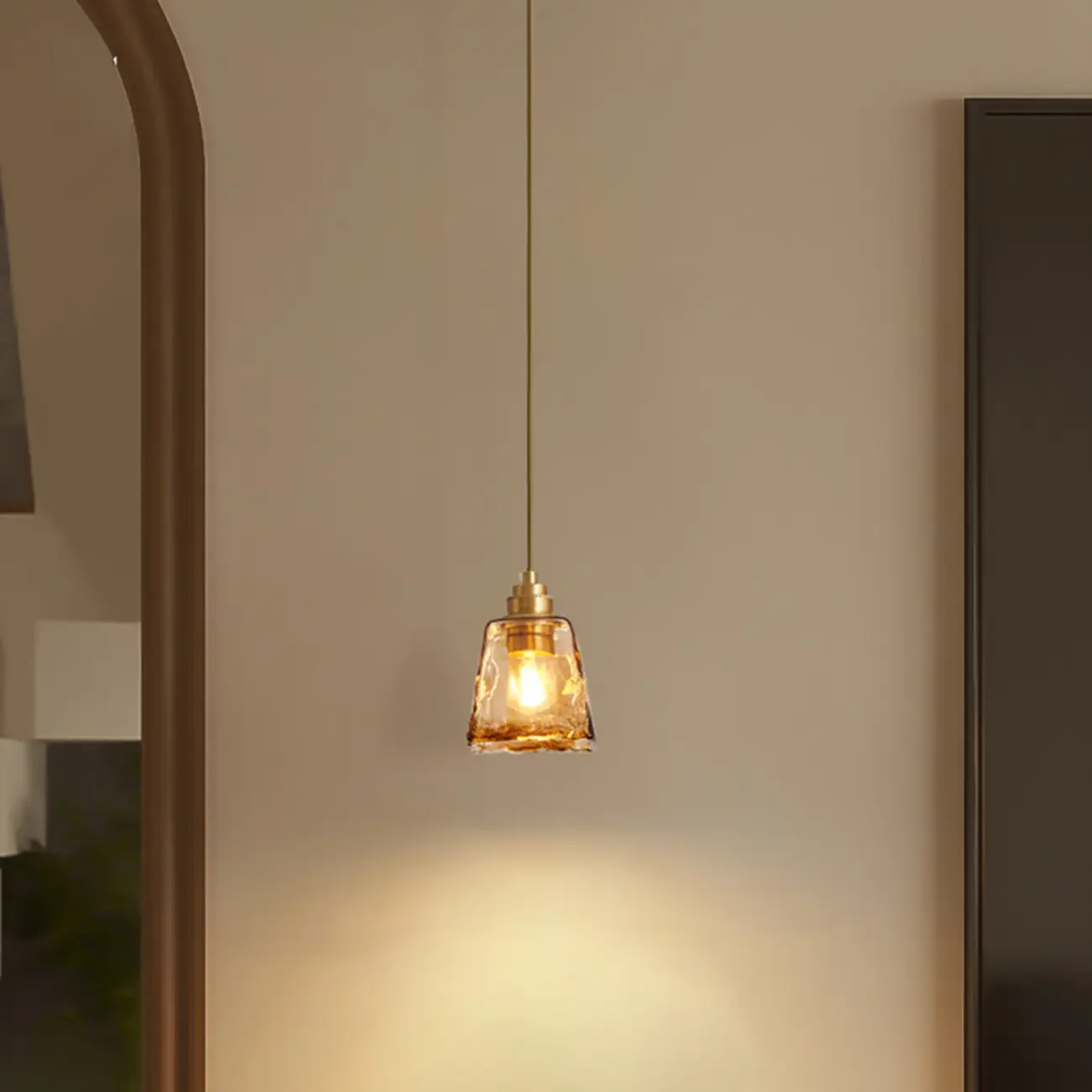 Modern Amber Water Ripple Glass Pendant Light for Dining Room