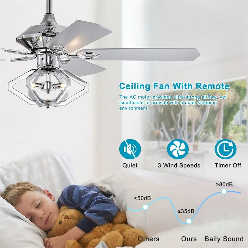52  Dual Wood 5-Blade Crystal Ceiling Fan with Remote