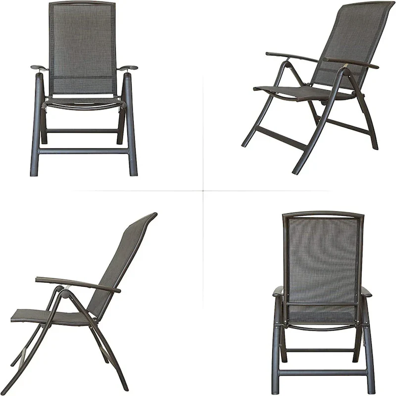 Folding Patio Chairs Set of 2, Aluminium Frame Reclining Sling Lawn Chairs with Adjustable High Backrest