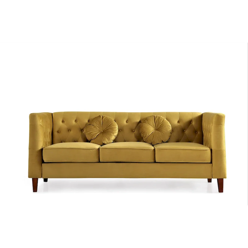US PRIDE FURNITURE Velvet Classic Chesterfield Sofa with Wood legs