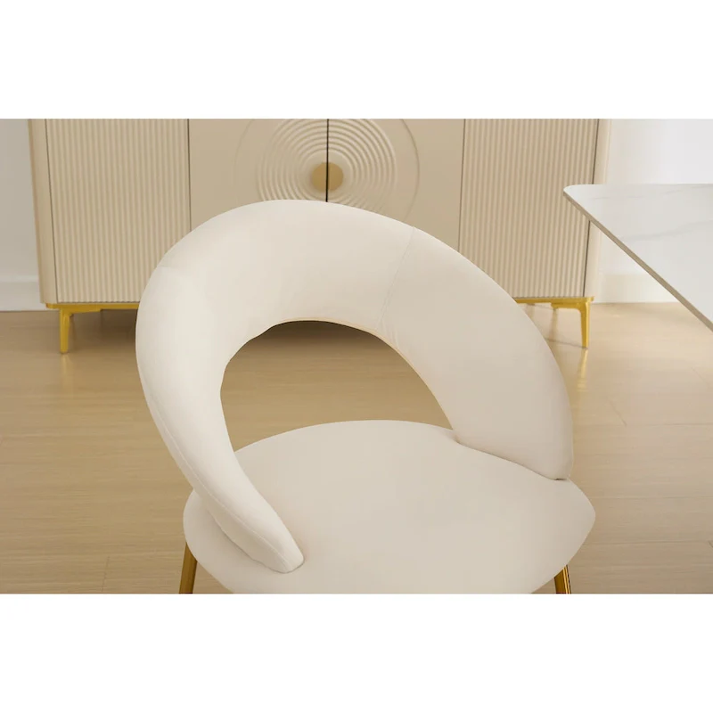 Velvet Dining Chair with Curved Backrest - Gold Legs - Single Seat