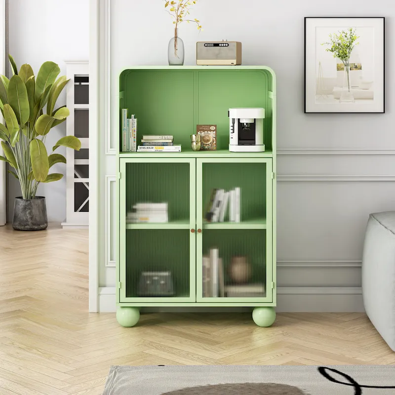 45.28 H Storage Cabinet, Floor Cabinet with Glass Door and Shelves, Freestanding Display Storage Cabinet