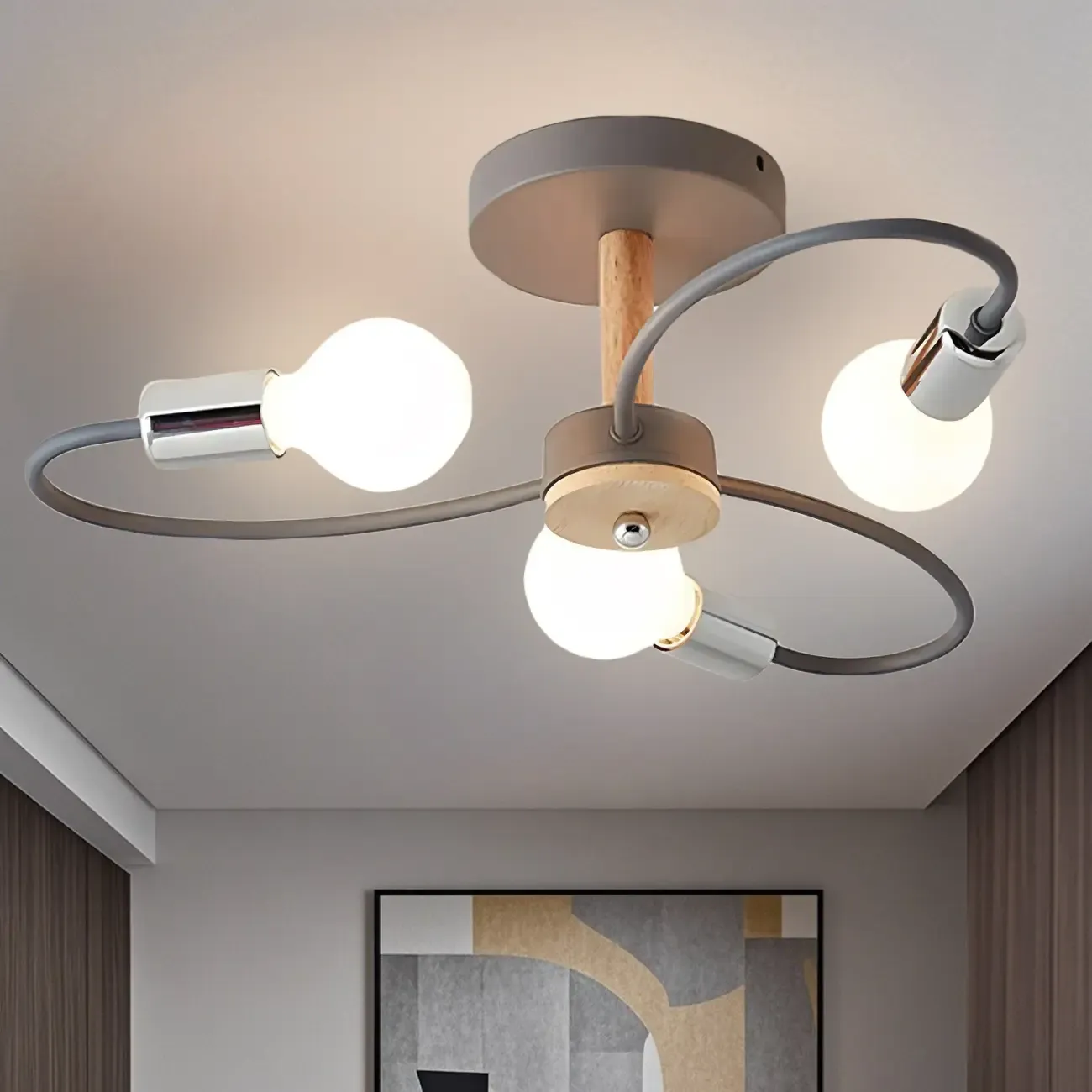 Modern Green Curved Sputnik Semi Flush Mount Ceiling Light