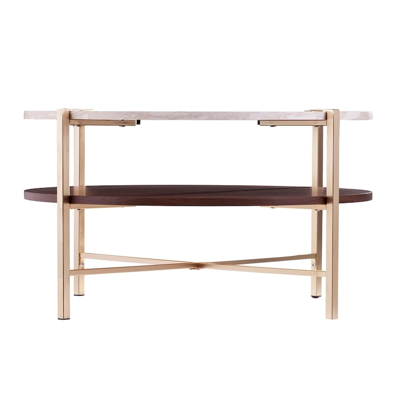 SEI Furniture Aldea Round Faux Marble Coffee Table with Shelf