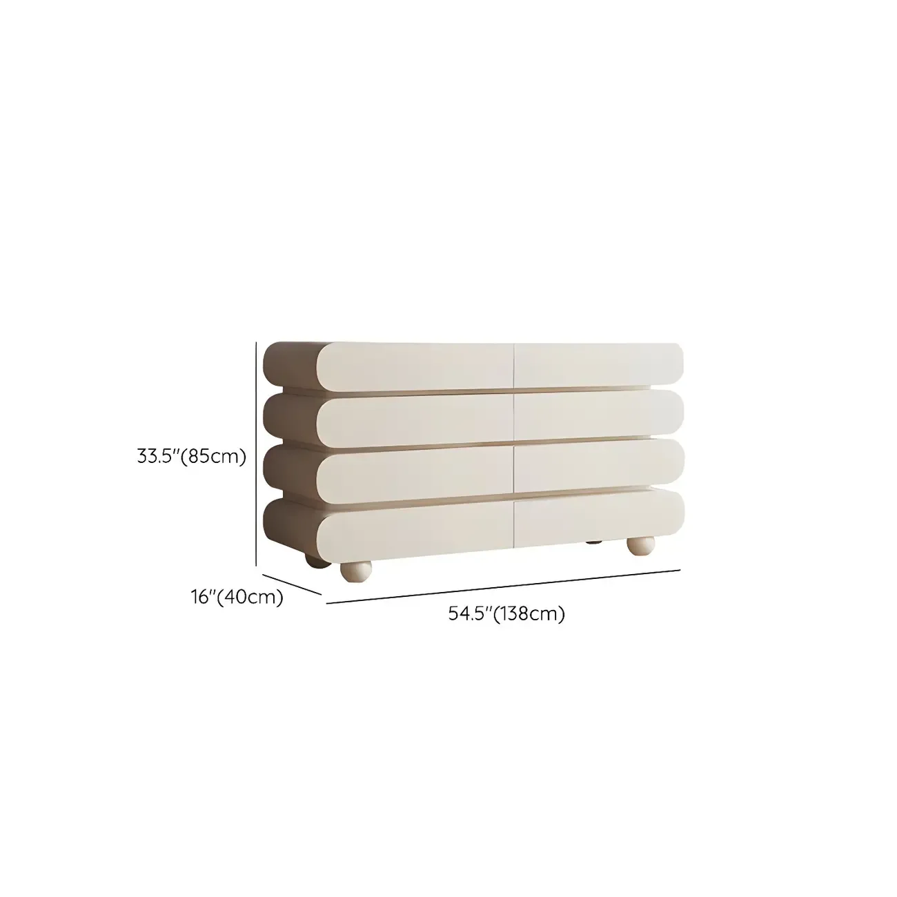 Glam White Oval Wooden Double Dresser with Soft Close Drawers