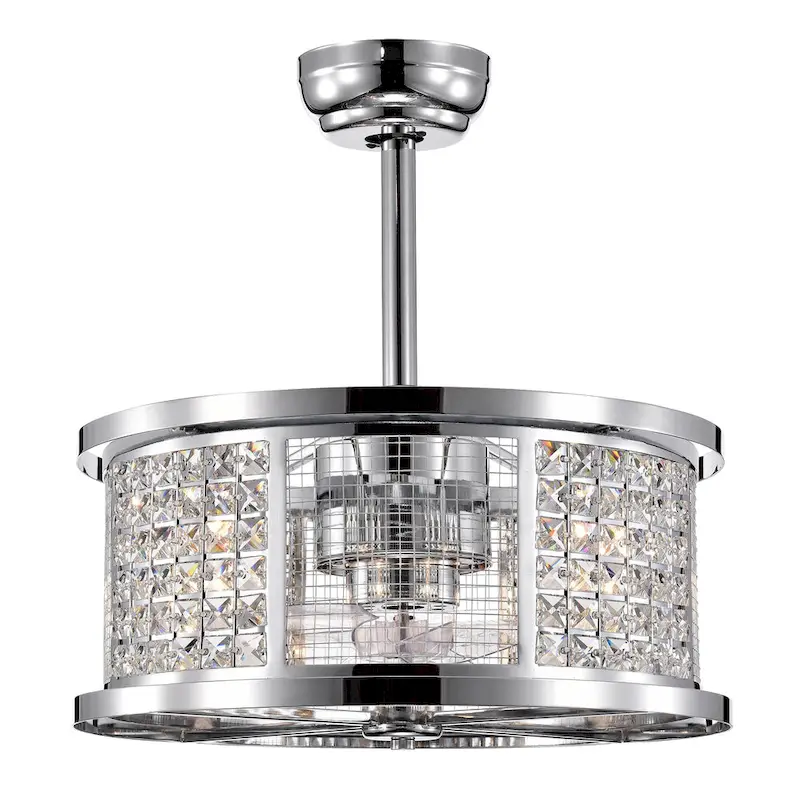 Kellan Chrome Ceiling Fan19-Inch 4-Light Geometric Metal & Crystal Drum Shade (Includes Remote)