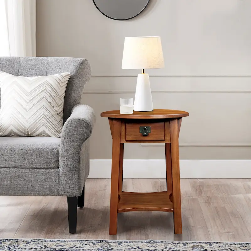 Mission Round End Table with Drawer