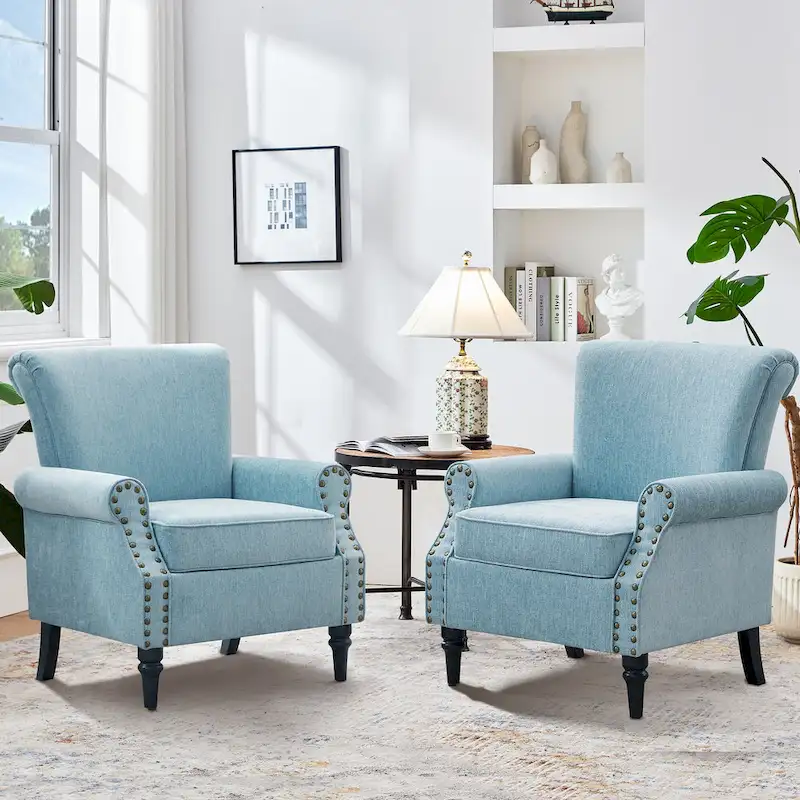 Mid-Century Modern Upholstered Accent chair with Solid Wood Legs