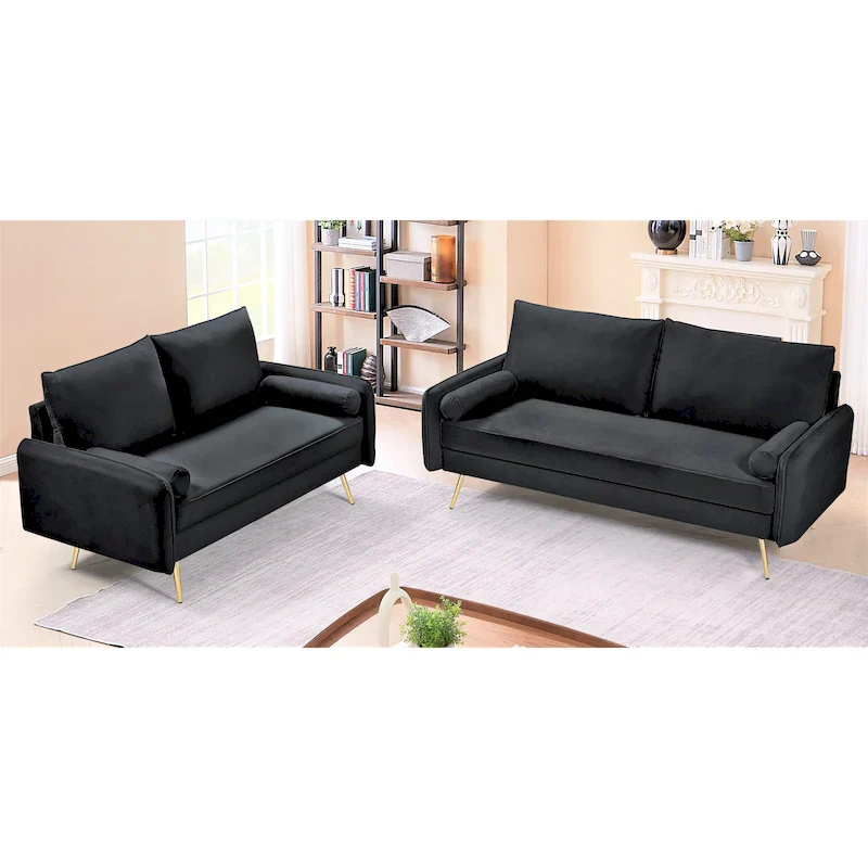 Mid-Century Modern Velvet 2-Piece Living Room Set